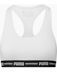 PUMA - Striped Logo Racerback Bra Top - Lyst