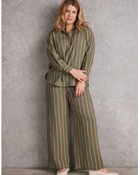 Live Unlimited London - Khaki Striped Wide Leg Belted Trouser - Lyst