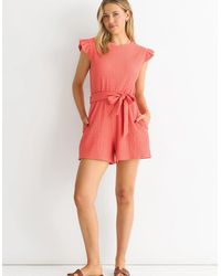 Gini London - Coral Stretch Texture Frill Elasticated Waist Playsuit - Lyst