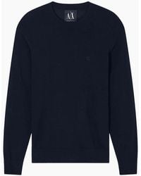 ARMANI EXCHANGE - Embroidered Logo Fine Knit Knitwear Jumper - Lyst