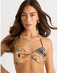 Gini London - Animal Floral Print Twist Front Bikini Top - Lyst
