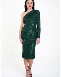 Gini London - One Shoulder Draped Sequin Midi Dress - Lyst