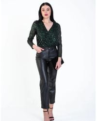 Gini London - Sequin Wrap Long Sleeves Bodysuit - Lyst