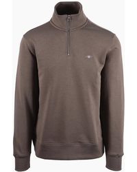 GANT - Reg Shield Half Zip Sweatshirt Faded Taupe - Lyst