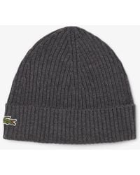 Lacoste - Rib Knit Brushed Wool Beanie - Lyst