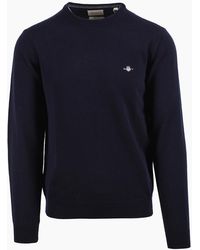 GANT - Superfine Lambswool Crew Neck Marine - Lyst