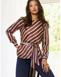 Gini London - Diagonal Stripe Sparkle Belted Blouse - Lyst