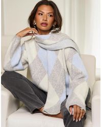 Gini London - Multi Argyle Soft Knit Scarf Jumper - Lyst
