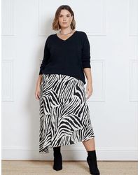 Live Unlimited London - Mono Zebra Print Asymmetric Midi Skirt - Lyst