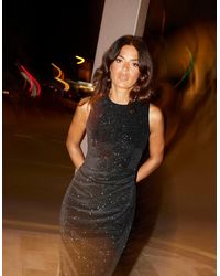 Ro&zo - Gabriela Sparkle Velvet Column Midi Dress - Lyst