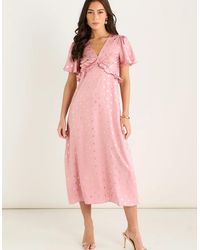 Gini London - Blush Metallic Foil V Neck Midi Dress - Lyst