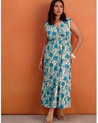 Live Unlimited London - Petite Floral Print Cotton V Neck Ruched Maxi Dress - Lyst