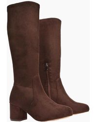 XY London - Ladies Masie Knee-High Low Mid Block Heel Boots - Lyst