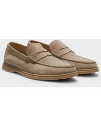 BOSS - Boss Sienne Suede Loafers With Logo Penny Trim - Lyst
