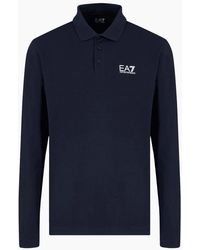 EA7 - Long Sleeve Pique Cotton Polo Shirt - Lyst