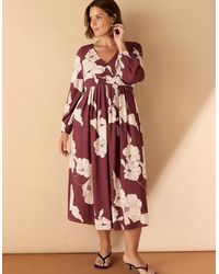 Live Unlimited London - Burgundy Floral Print Button Up Midaxi Dress - Lyst