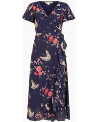 Yumi' - Crane Print V-Neck Midi Wrap Dress - Lyst