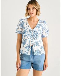 Gini London - Textured Floral Print Tie Front Top - Lyst