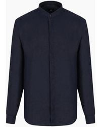 ARMANI EXCHANGE - Grandad Collar Linen Shirt - Lyst