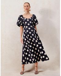 Ro&zo - Yasmin Ink Spot Puff Sleeve Dress - Lyst