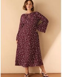 Live Unlimited London - Burgundy Spot Print Keyhole Midi Dress - Lyst