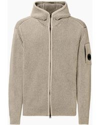 C.P. Company - Fleece Knit Zip Lens Hooded Cardigan - Lyst