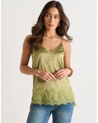 Gini London - Khaki Satin Lace Trim Cami Top - Lyst