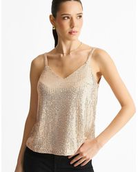 Gini London - Champagne Sequin V Neck Cami Top - Lyst