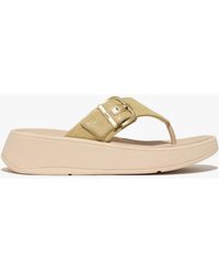 Fitflop - F-Mode Buckle Shimmerlux Flatform Toe Post Platino - Lyst