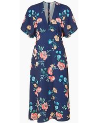 Yumi' - Floral V-Neck Midi Wrap Dress - Lyst