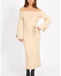 Little Mistress - Off-The-Shoulder Maxi Sweater Dress - Lyst