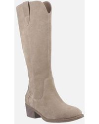 Hush Puppies - Isabella Suede Taupe Heeled Knee High Boots - Lyst