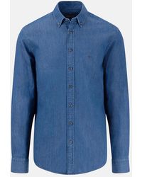 Fynch-Hatton - Washed Denim Button Down Shirt Misty - Lyst