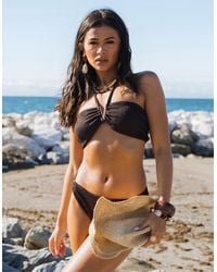 Gini London - Chocolate Textured V Bar Halter Neck Bikini Top - Lyst