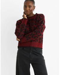 Gini London - Burgundy Contrast Piping Animal Knit Jumper - Lyst