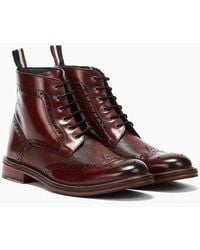 Ben Sherman - Alfred Brogue Leather Burgundy Boots - Lyst