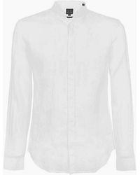 ARMANI EXCHANGE - Grandad Collar Linen Shirt - Lyst