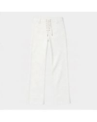 PAIGE - Leenah Lace Up Fly Jean Tonal Ecru - Lyst