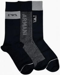 Emporio Armani - Cotton 3-Pair Ea Logo Socks - Lyst