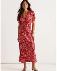 Gini London - Floral Lace Trim V Neck Midi Dress - Lyst
