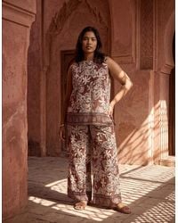 Live Unlimited London - Paisley Border Print Wide Leg Trousers - Lyst