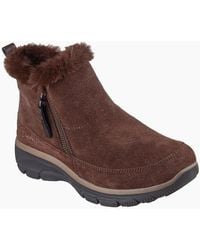 Skechers - Easy Going Cool Zip! Leather Tan Winter Ankle Boots - Lyst