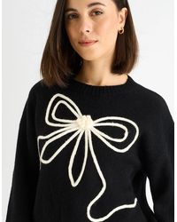 Gini London - Contrast Bow Pattern Oversized Jumper - Lyst