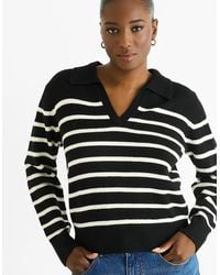 Gini London - Recycle Mix Stripe V Neck Collar Knit Jumper - Lyst