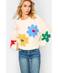Gini London - Cream 3D Flower Crochet Knitted Jumper - Lyst