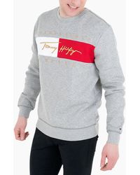 Tommy Hilfiger - Sweatshirts Signature Flag Fleece Pullover Crew Neck Jumper - Lyst