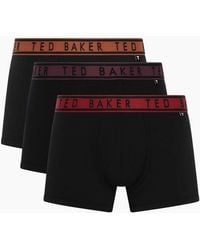 Ted Baker - 3-Pack Contrast Waistband Boxer Trunks, W/ Burgundy//Gingerbread - Lyst