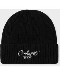 Carhartt - Wip Logo Signature Cable Knitted Beanie Dark - Lyst