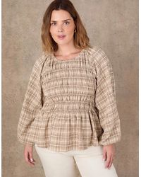 Live Unlimited London - Check Shirred Long Sleeve Top - Lyst