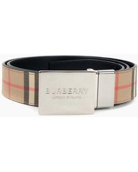 Burberry - Reversible Plaque Buckle Vintage Check E-Canvas Belt - Lyst